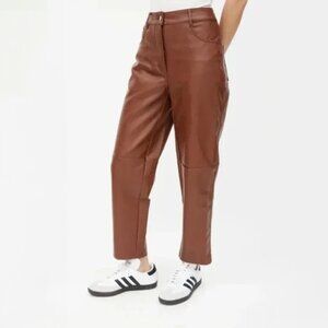 ARITZIA Wilfred Vegan Leather Pants Soft Cognac Sz 0 High Waisted, Cropped